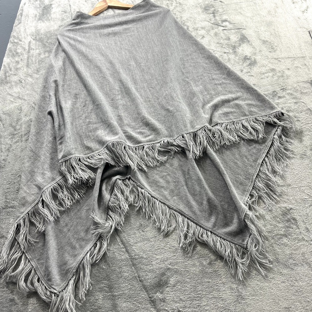 Jamie Gries Collection Gray Fringe Poncho Shawl Western Boho Knit Cape ML